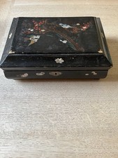Oriental Laquered Antique Box with Inlaid Mother of Pearl