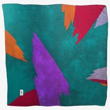Vintage 80s Yves Saint Laurent YSL Colourful Abstract Print Green Silk Scarf