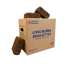 British Long Burn Briquettes - Box of 20, Slow Burn Softwood Bark Wood Burner