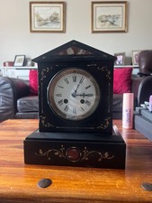 Antique Slate and Red Marble Chiming Mantle Clock in Full Working Order
