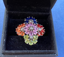 Rocks & Co 9ct white gold, Ceylon Sapphire and multi stoned ring. Size L/M .  