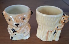 Keele Pottery 1960s 2 x  Vintage Sooty Ceramic Egg Cups
