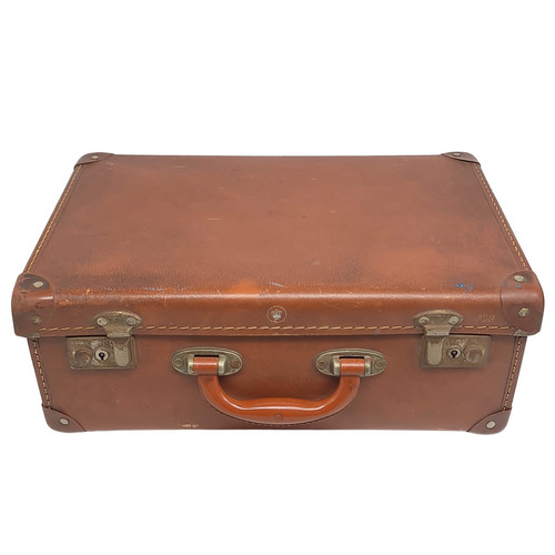 Vintage brown leather suitcase - brown,