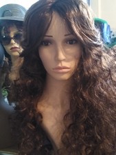 Warm Brown Curly Mannequin Wig With Bangs. Synthetic. Suitable For Cosplay. 24"