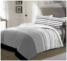 MAXIMUS White Black Duvet Cover and Pillow Case Polycotton Stripes Bedding Set