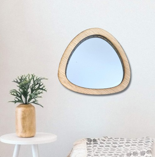Wood framed pebble - wood, mirror