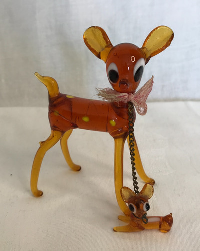 Vintage mcm glass deer and - glass,