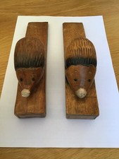 Vintage Wooden Hedgehog Doorstop Wedges x2