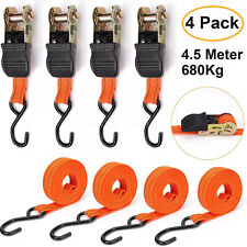 4 Pack Heavy Duty Ratchet Tie Down Straps 4.5 Metre x 25 mm Lashing S Hook 680kg
