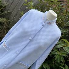Pale Pastel Blue Floral Quilted Housecoat Dressing Gown Bed Jacket Buttons M / L