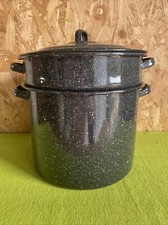 Large 4 Part Black Enamel Cooker Pasta Pan Camping Gas Electric Oven NEW