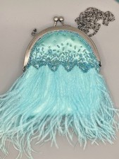 Jacques Vert Blue Embellished Ostrich Feather Evening Bag