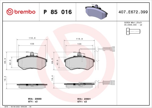Fits brembo 016 ham pads - 85,