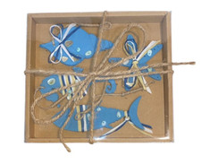 DEPARTMENT 56 Blue Wooden FISH SHELL SEAHORSE STARFISH Ornament Set of 4 New NIB