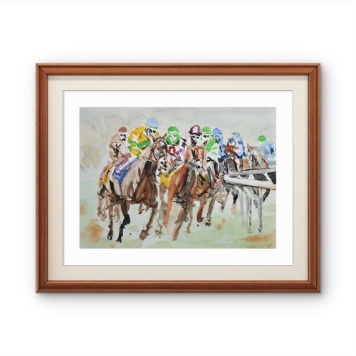 9x12 horse racing - racing, jockeys