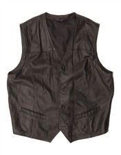 VINTAGE Mens Leather Waistcoat IT 54 XL Black Leather CG15