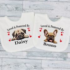 Loved & Protected By Personalised Dog Breeds Of Your Choice New Baby Bib