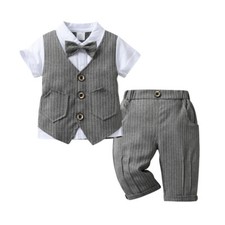 Boy Outfit Formal Suit Bow Tie Shirt+Suspenders Pants Wedding Page Party Prom