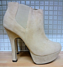 High Heeled Platform Boots Womens Faux Suede Sizes 3-7 BNWT* RRP £21.99 Camel