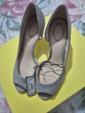 Debut Silver Grey Satin Peep-Toe Shoes, Size UK 5, New With Tags