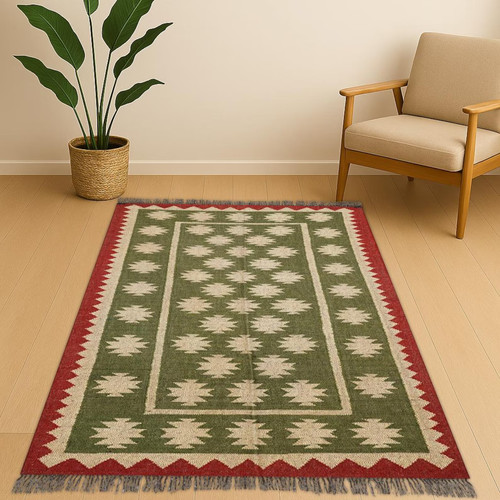 Wool kilim jute area rug - wool,