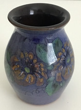 The Guernsey Pottery Hand Made & Painted Floral Glazed Ble Mini Vase