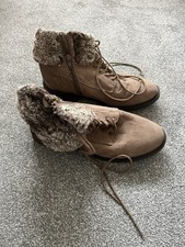 Ladies New Boots Size 7 M&S Zip & Lace Ups Fur Cuff