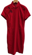 Collectif Bettie Page Red Cheongsam Dress Embroidered High Neck Size XL