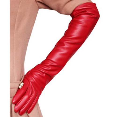 Long leather women gloves - leather,