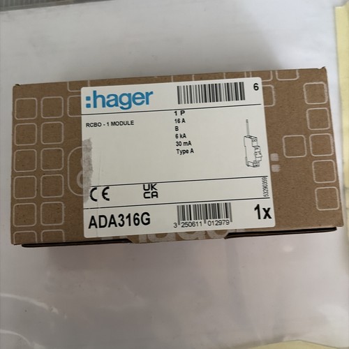 Hager 16a rcbo - rcbo, (ada316g)