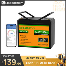 ECO-WORTHY 12V 100AH LiFePO4 Battery Lithium Bluetooth Low Temperature Motorhome
