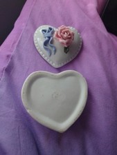 A beautiful Bone China Trinket Box With Lovely Floral Rose Top. Ready To Use