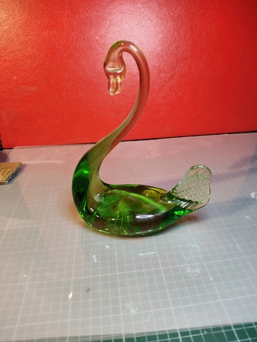 Retro green art glass swan - retro,