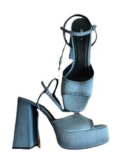 Zara Platform Sandals Blue Denim High Block Heel Square Toe Size 8 41 NEW RRP£50