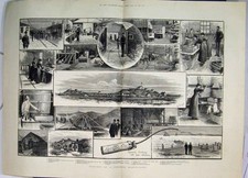 Old Antique Print 1884 Sketches Dynamite Manufactory Nitric Acid Mortar 19th