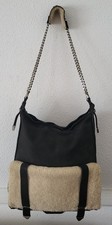 Reiss Black Suede and Shearling Shoulder Bag
