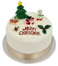 7 piece SET Merry Christmas Cake Decorations yule log cupcake toppers 