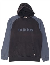 ADIDAS Mens Graphic Hoodie Jumper Large Navy Blue Colourblock Cotton BV04