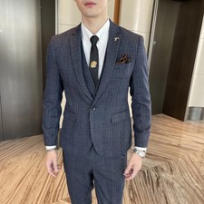 Mens 3 Piece Tweed Suit Blue