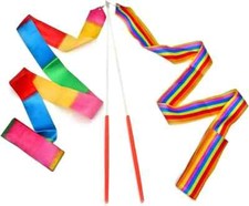 Dance Ribbons Rainbow Streamers Rhythmic Gymnastics Ribbon Baton 2pc