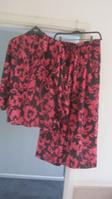 ZARA black/salmon pink bold floral pj shirt /wide leg trousers co ord UK M
