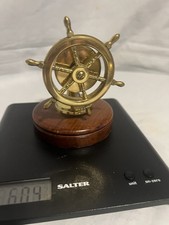 Vintage Mid Century Brass & Teak Wood Nutcracker Nautical Ships Wheel.