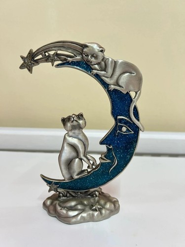 Silver cat crescent moon - &,
