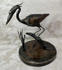 Vintage Hand Made Hammered Bronze / Bronzed Metal Heron Figure -Tony Keeble OOAK