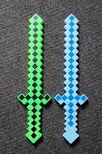 Pair Minecraft Diamond Pixel Sword Light Up And Sound