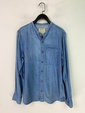 FatFace Light Blue Striped Denim Shirt Mandarin Collar Long Sleeve Shirt  UK S