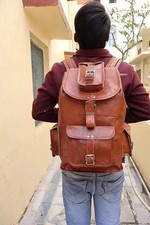 Leather Goat Bag Backpack Laptop Rucksack Vintage Genuine Travel Brown Mens New