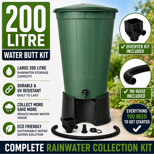 200l green water butt kit - green, with