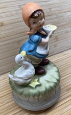 Vintage 70’s Hummel Style Girl with Goose Spinning Musical Figurine Japan Napco?