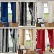 Luxury Jacquard Eyelet Ring Top Curtains Fully Lined Ready Made + Tie Back Pair